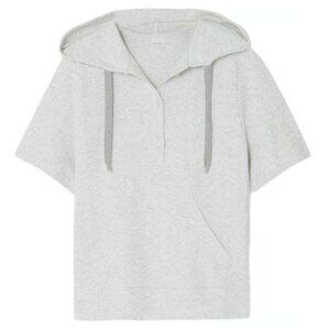 Max Mara Leisure Milford Short‎ Sleeve Hoodie In Light Gray Medium NEW